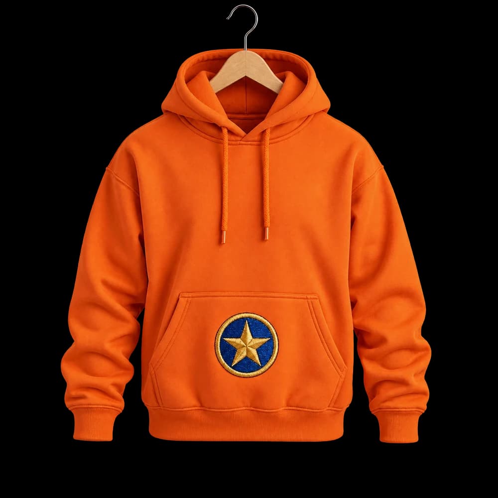 Orange hoodie with an embroidered star patch