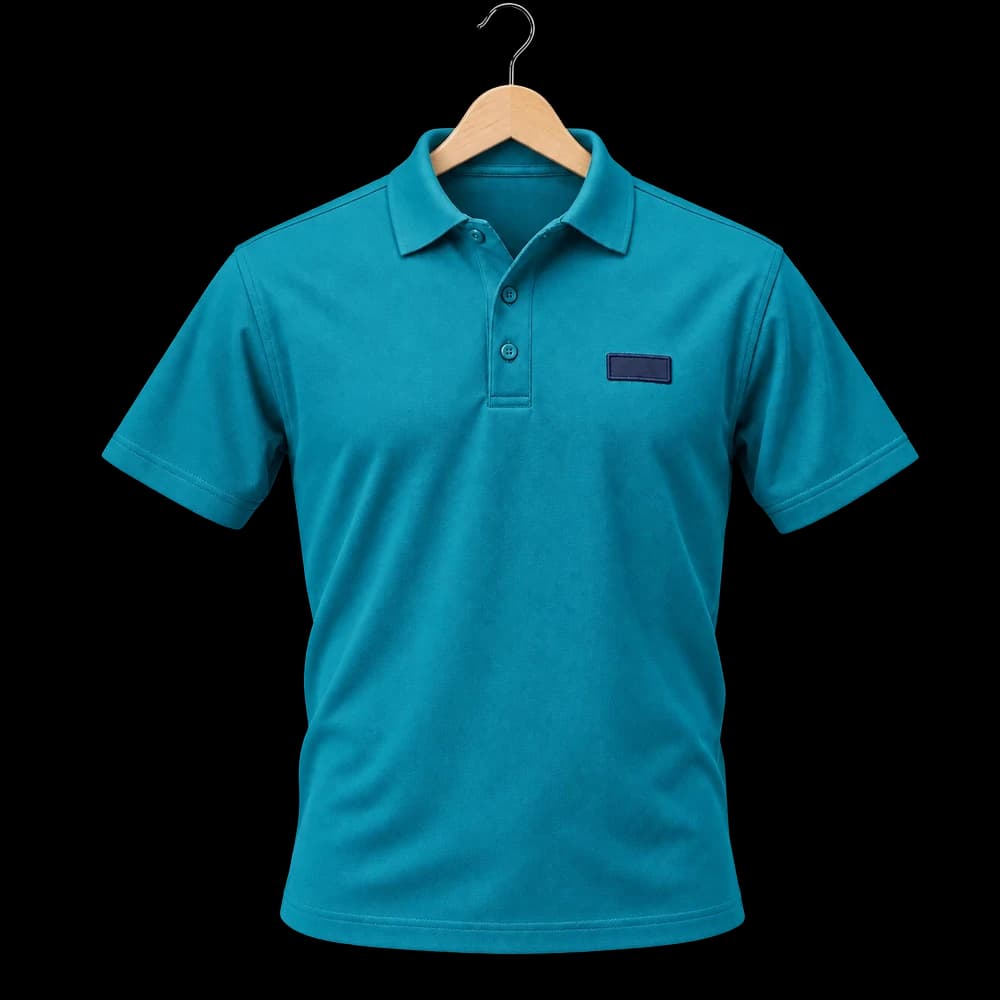 Teal polo with a woven chest patch